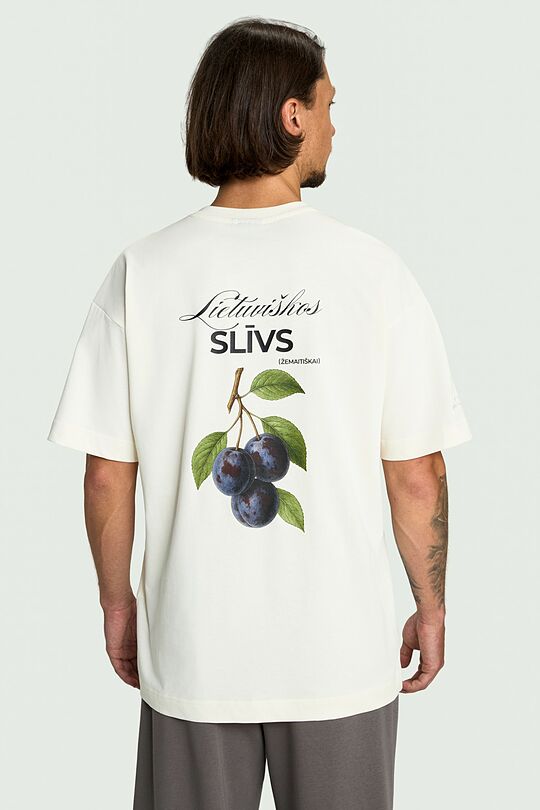 Short sleeves cotton T-shirt "Plums" 2 | Cream | Audimas