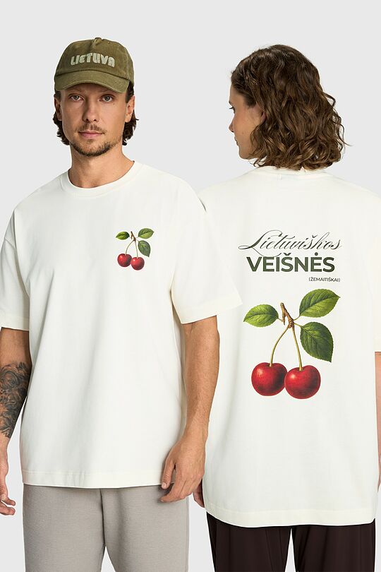 Short sleeves cotton T-shirt "Cherry" 1 | Cream | Audimas