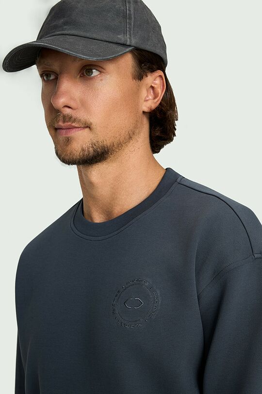 Cotton pique crewneck sweatshirt 3 | BLUE | Audimas