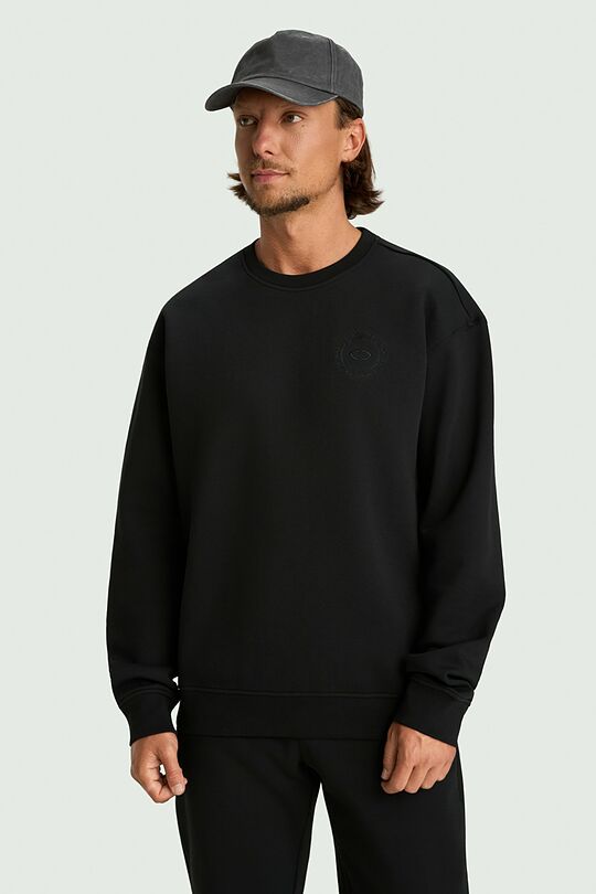 Cotton pique crewneck sweatshirt 1 | BLACK | Audimas
