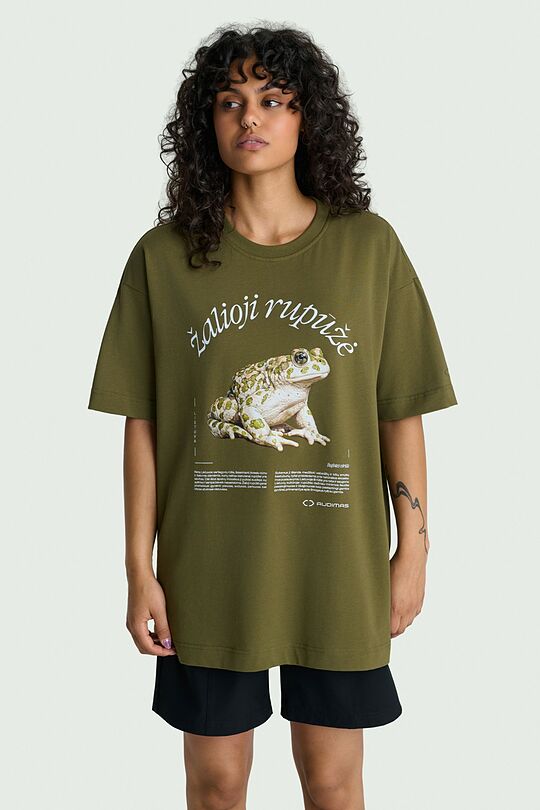 Short sleeves cotton T-shirt "Green toad" 4 | CHAKI | Audimas