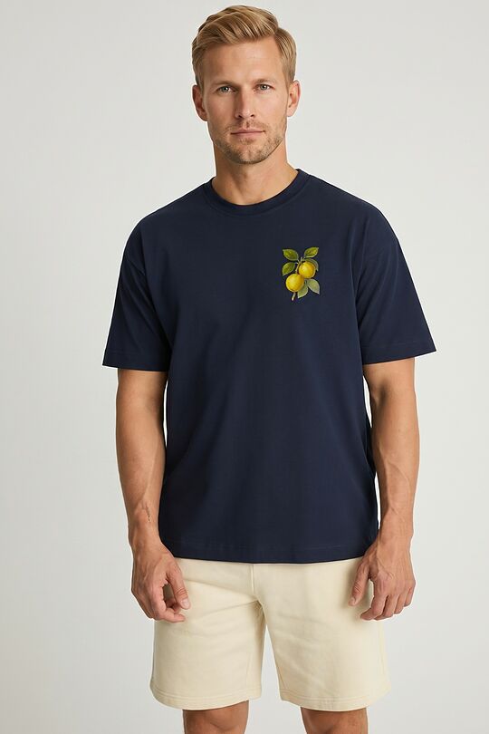 Short sleeves cotton T-shirt "Apples" 5 | Dark blue | Audimas