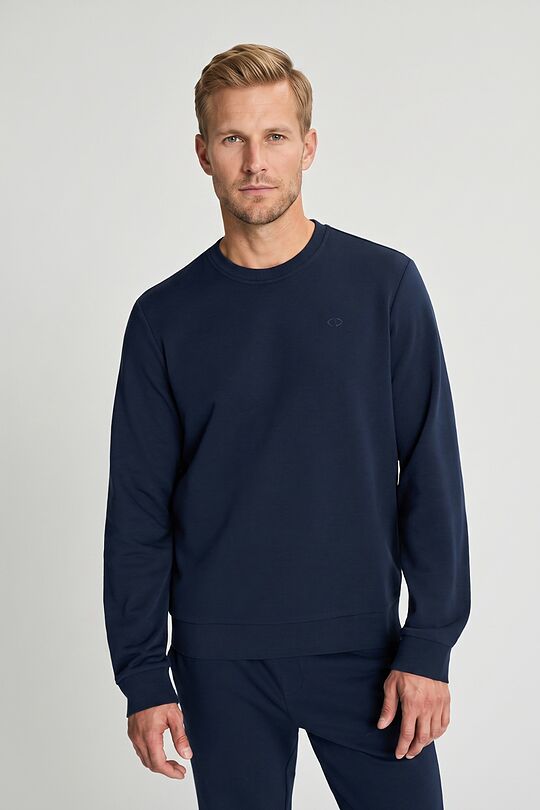 Cotton French terry crewneck sweatshirt 1 | Dark blue | Audimas