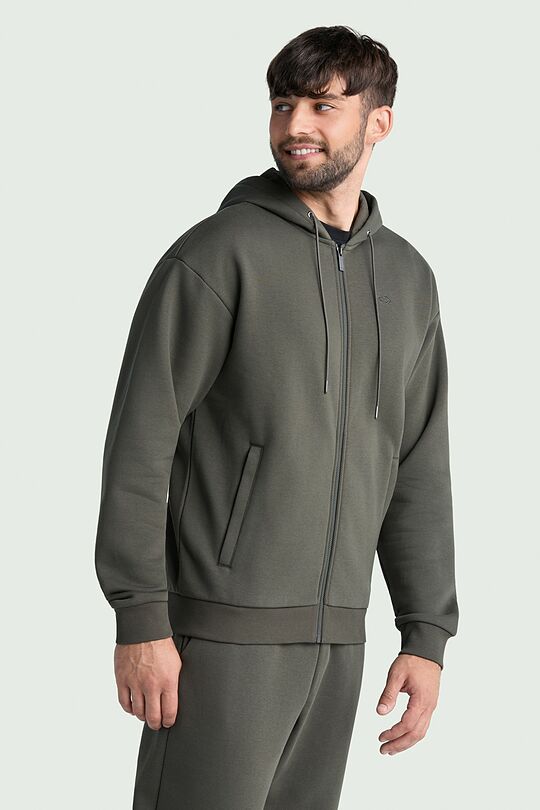 Cotton fleece full-zip hoodie 1 | CHAKI | Audimas