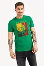 Short sleeves cotton T-shirt Stone man on the hill 1 | GREEN | Audimas