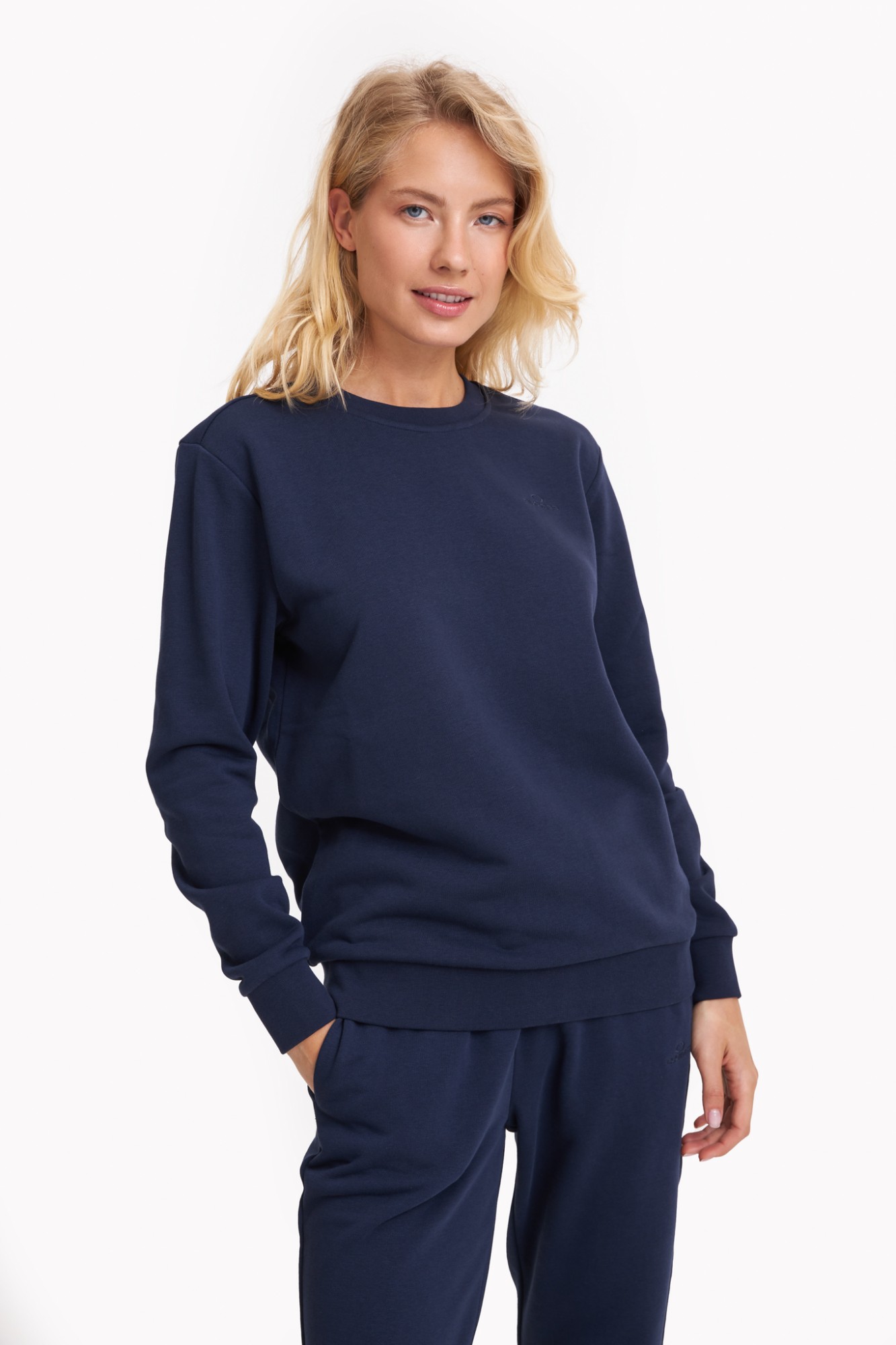 cowl neck organic french terry sweatshirt in midnight
