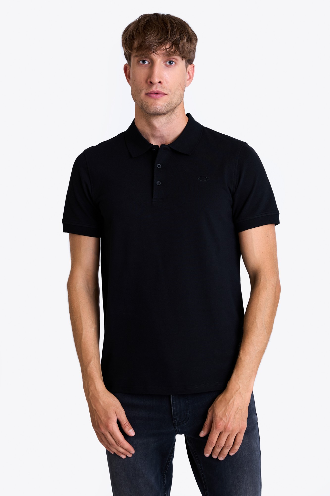 Pique Polo Collar Tee in Black